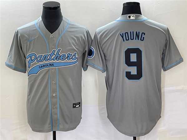 Men%27s Carolina Panthers #9 Bryce Young Gray With Patch Cool Base Stitched Baseball Jersey